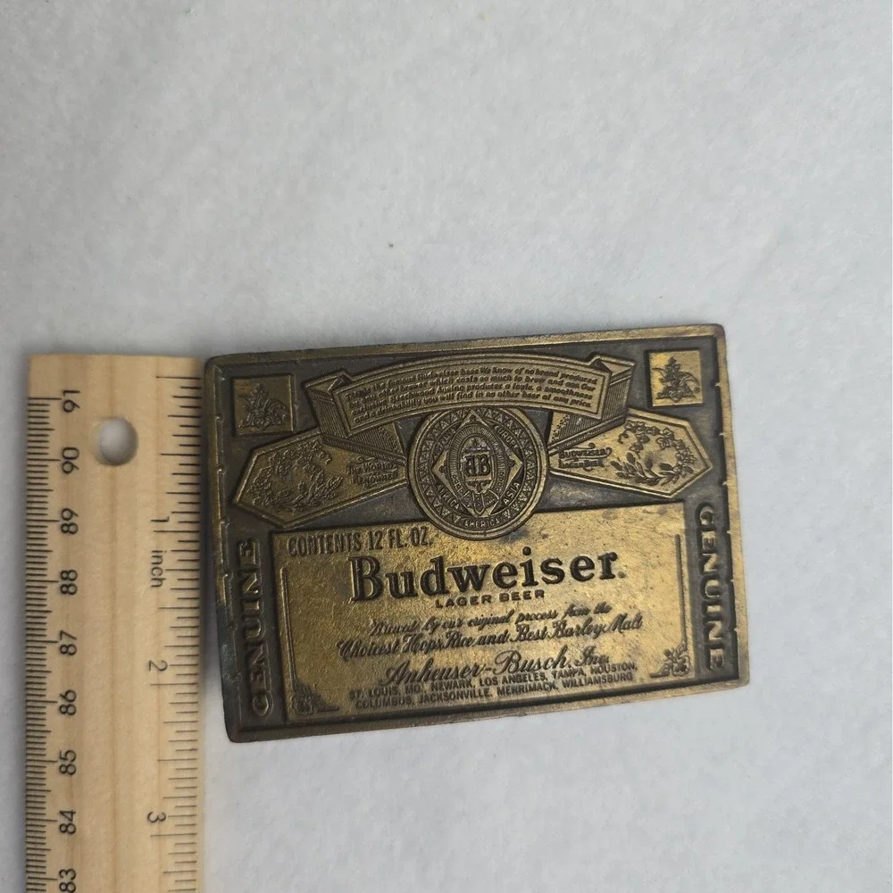 Budweiser Beer VTG 1976 Hencel USA Brass Belt Buckle Americana Collectible